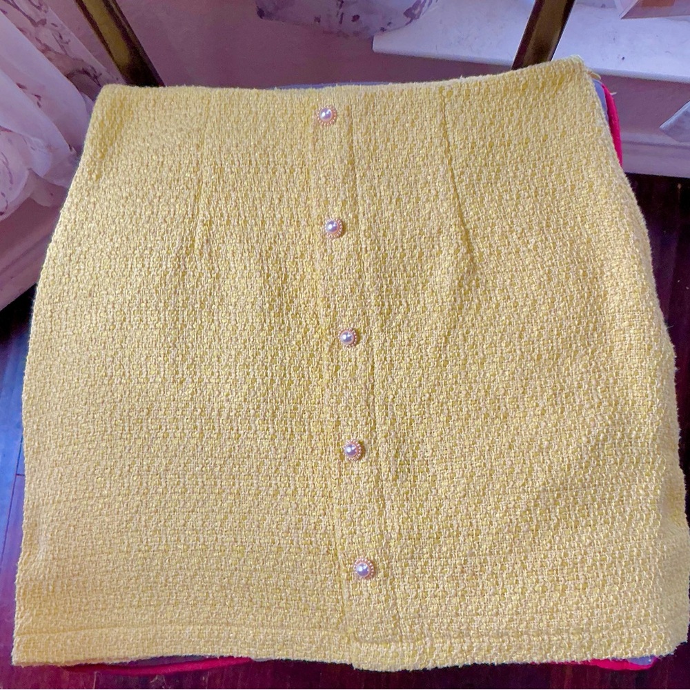 All in Favor yellow tweed skirt